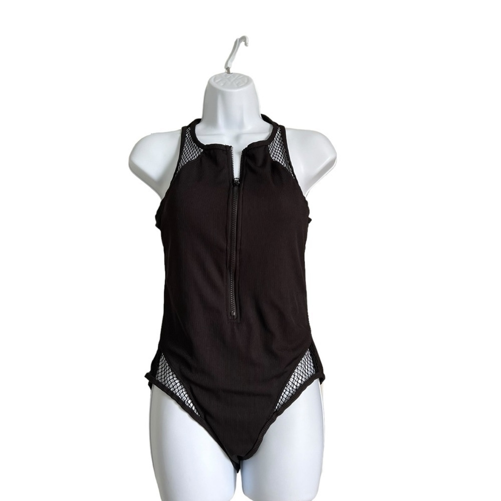 Hot Topic Midnight Hour Black Ribbed Fishnet Bodysuit